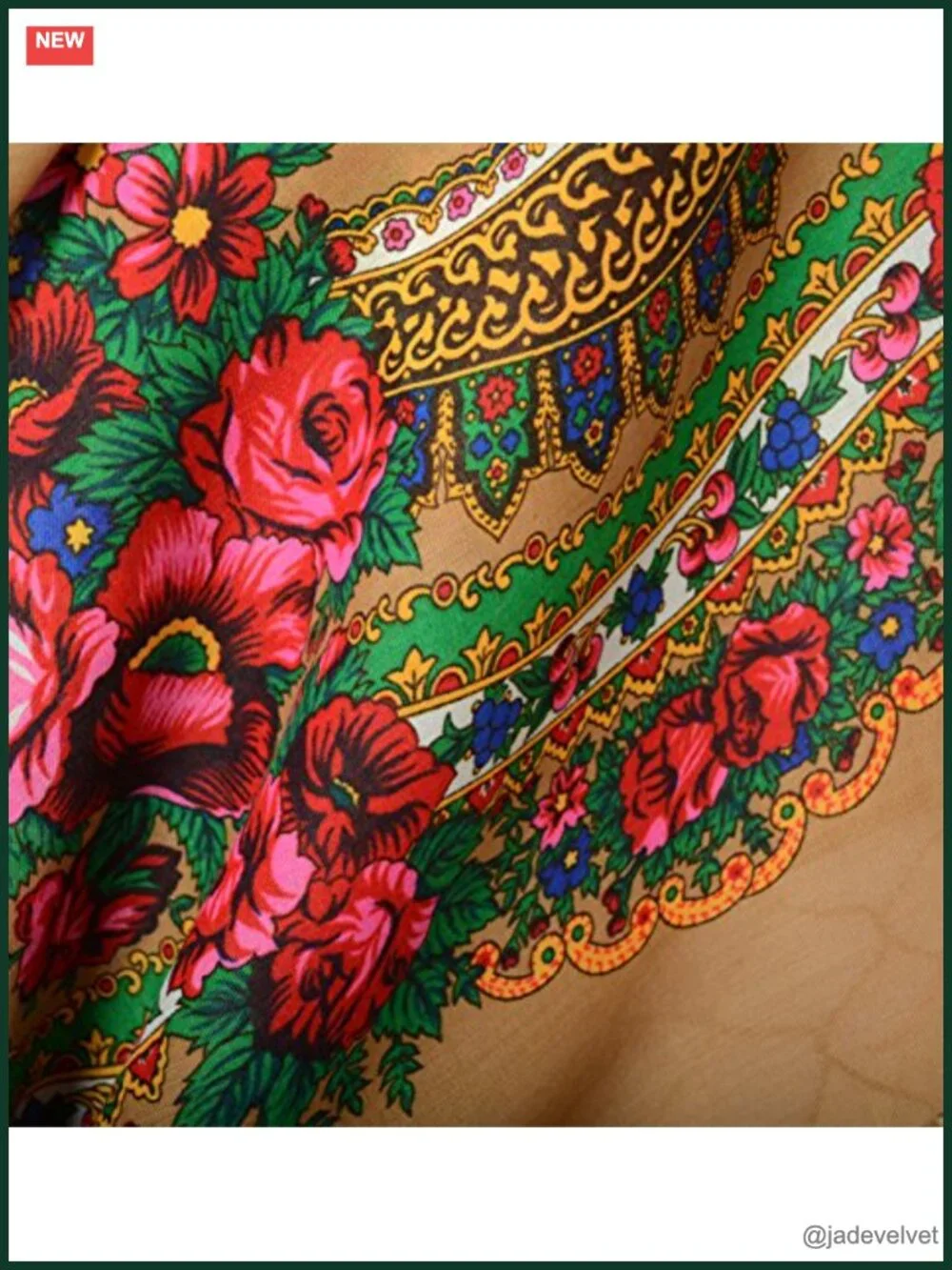 Traditional Ukrainian Polish Floral Fringed Scarf Wrap Shawl
